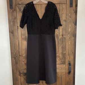 ASOS Black Lace Dress Size 12 V Neck Midi Short Sleeve Elegant Party Dress